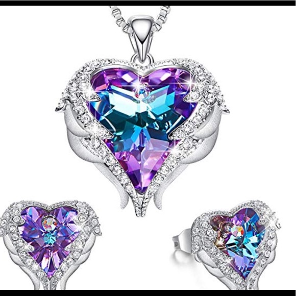 Angel Wing Heart Crystal 18k WhiteGold Jewelry Set - Picture 3 of 6